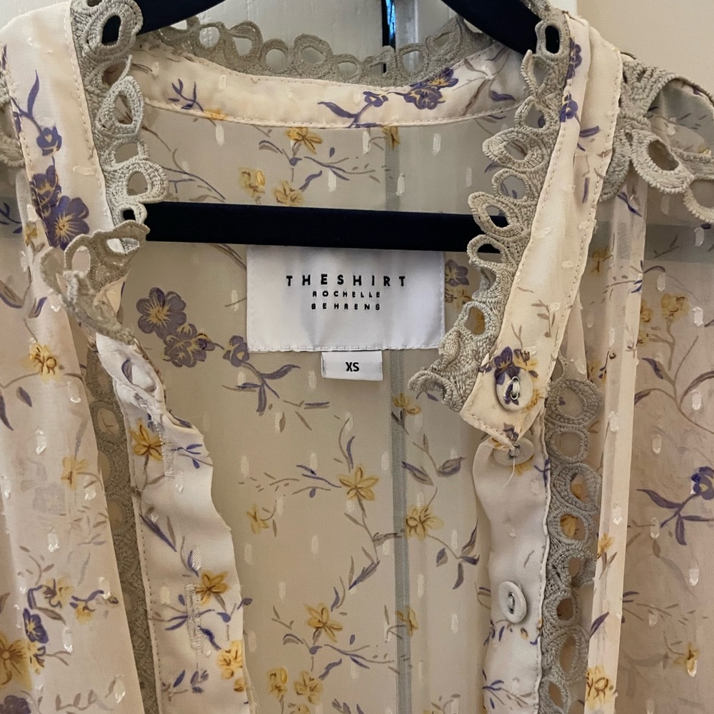The Shirt by Rochelle Behrens Floral Midi Dress - Cream and Purple P2P:17”